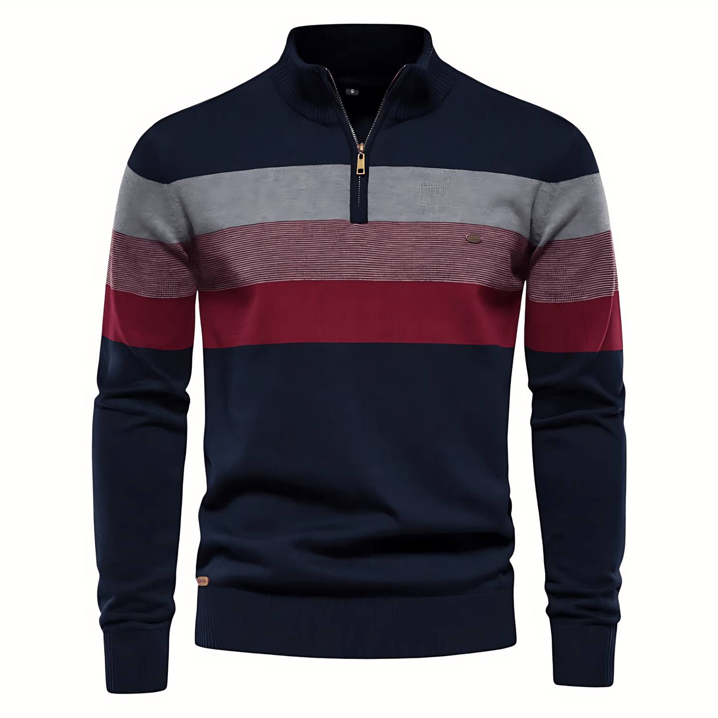 Cevori Striped Quarter-Zip Jumper with Stand Collar