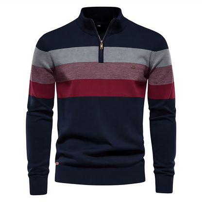 Cevori Striped Quarter-Zip Jumper with Stand Collar