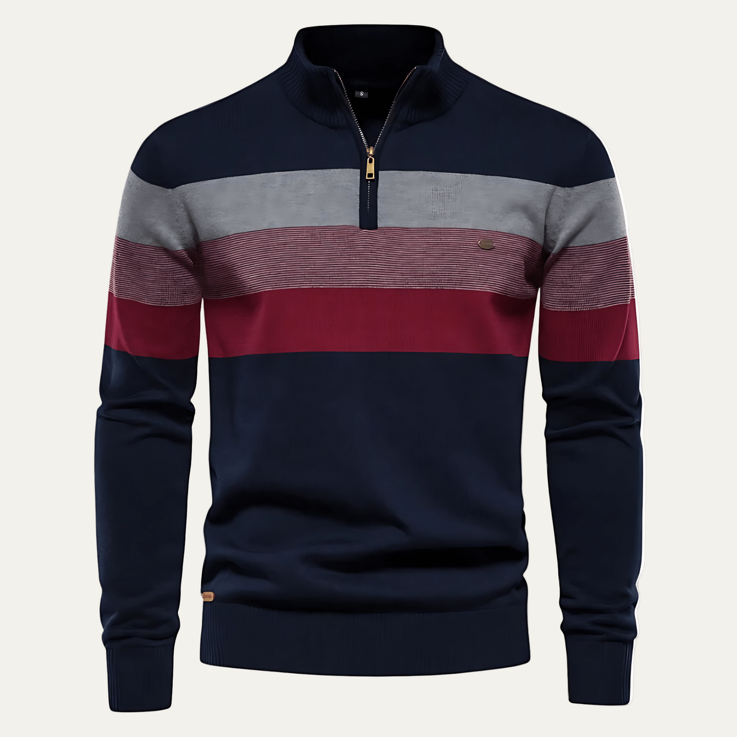 Men’s Stand Collar Striped Knit Sweater