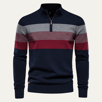Men’s Stand Collar Striped Knit Sweater