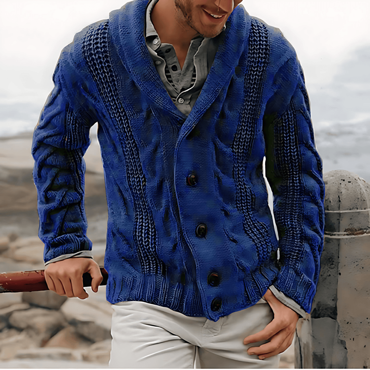 Cevori Structured Design Rolled-Up Collar Cardigan