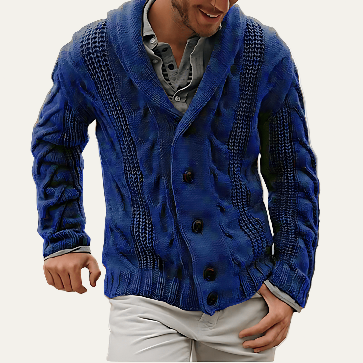 Men’s Thick Cable Knit Shawl Cardigan