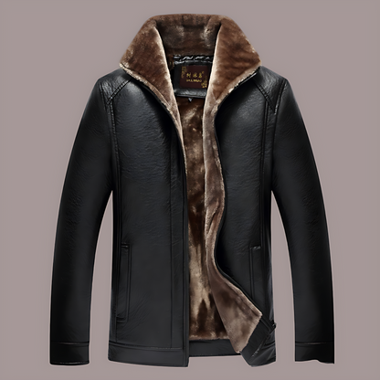 Cevori Structured Fit Fuzzy Lining Leather Jacket