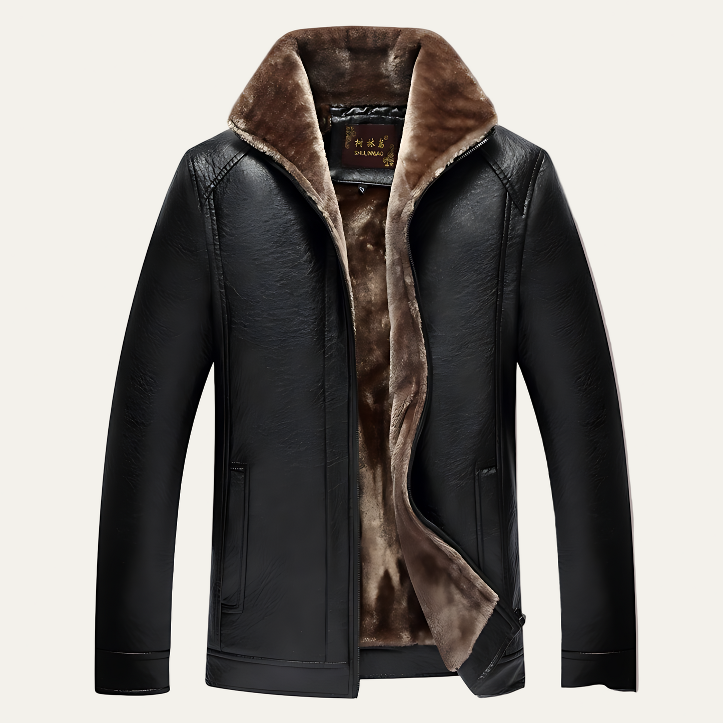 Men’s Faux Leather Winter Jacket with Plush Fur Lining