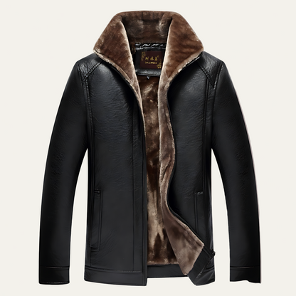 Men’s Faux Leather Winter Jacket with Plush Fur Lining