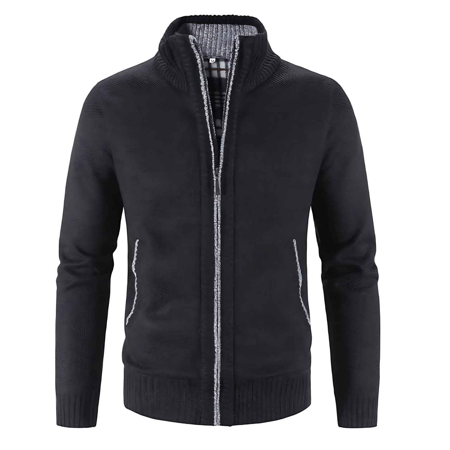 Men’s Mock Neck Contrast Trim Full Zip Knit Cardigan