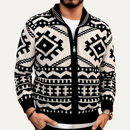 Men’s Geometric Knit Zip Sweater Jacket