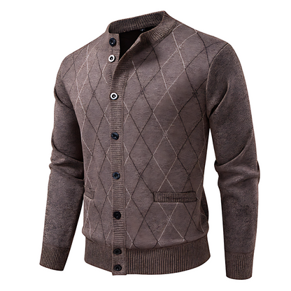 Men’s Argyle Pattern Mock Neck Cardigan