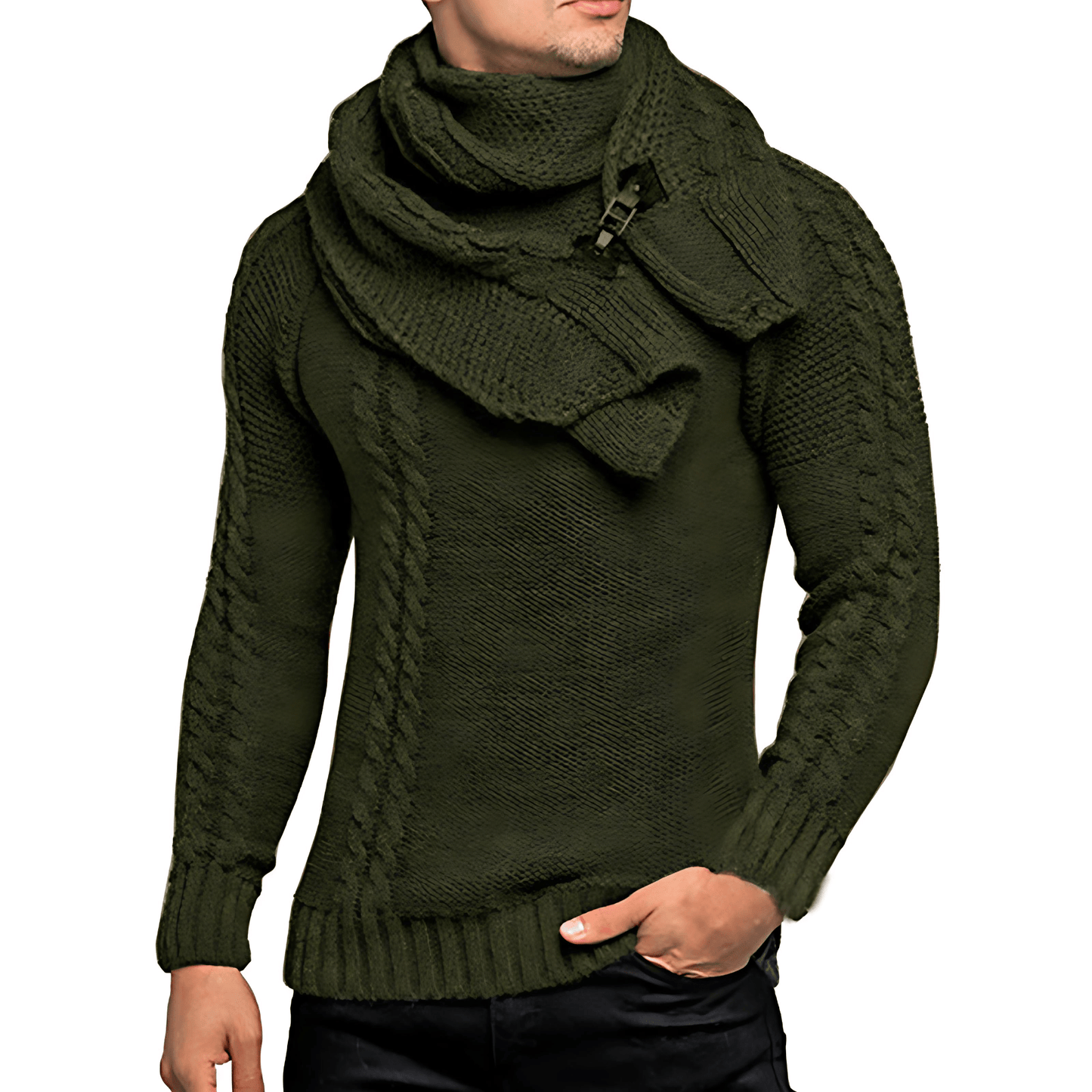 Men’s Asymmetric Cowl Neck Sweater With Buckle Detail
