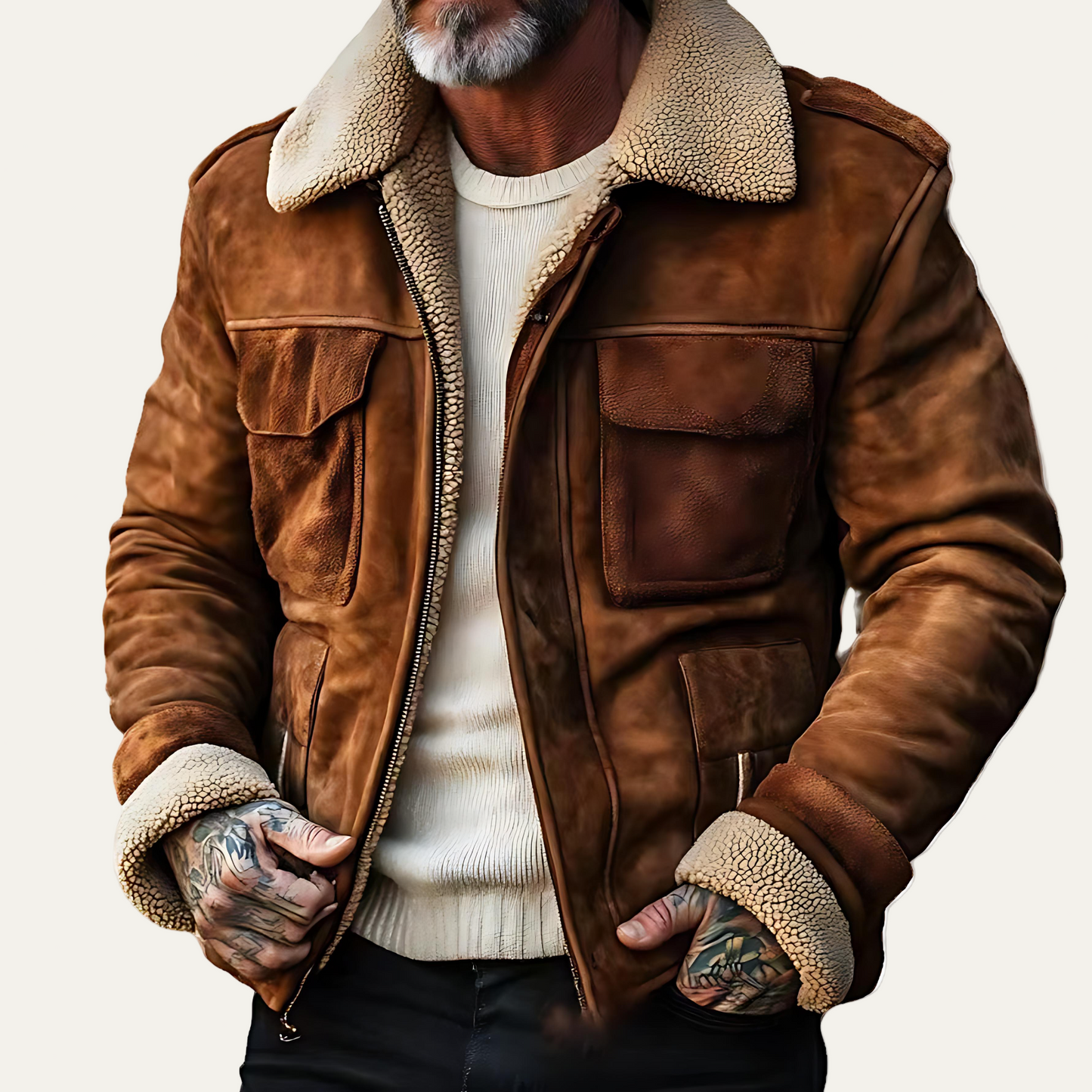 Men’s Textured Pilot Jacket with Faux Fur Collar
