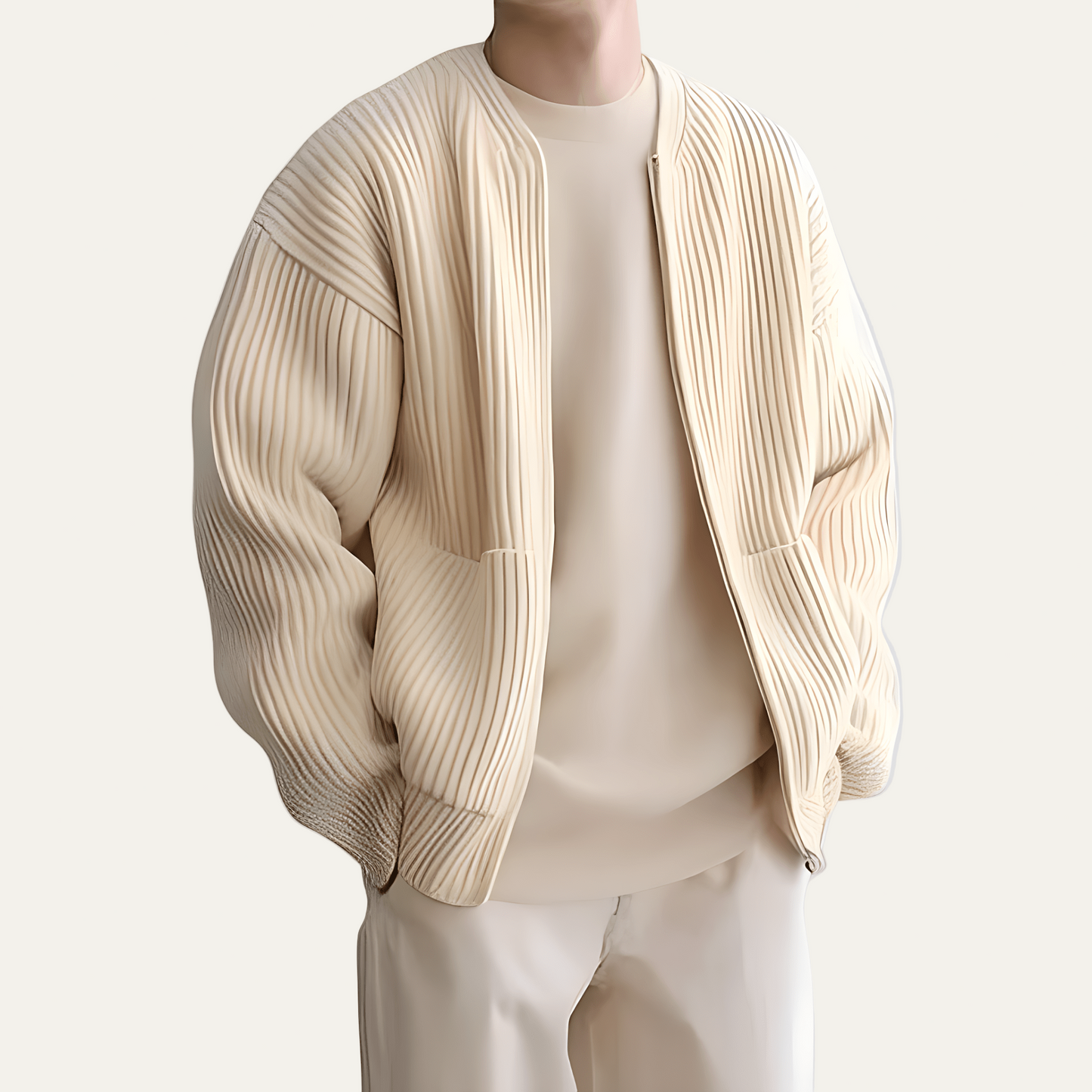 Men’s Oversized Pleated Texture Zip Bomber Jacket