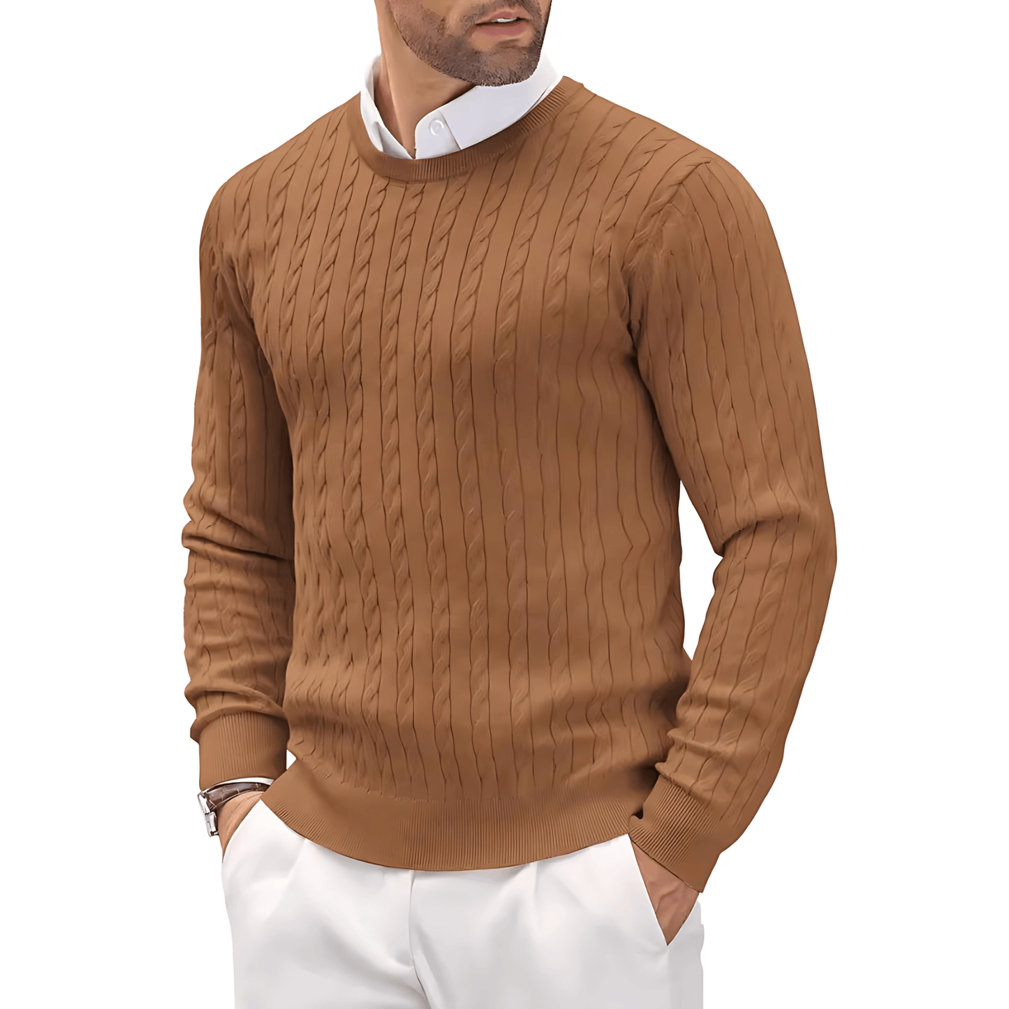 Men’s Stylish Cable Knit Crewneck Sweater