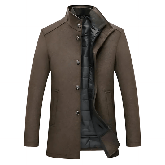 Cevori Stylish Stand Collar Button-Up Overcoat