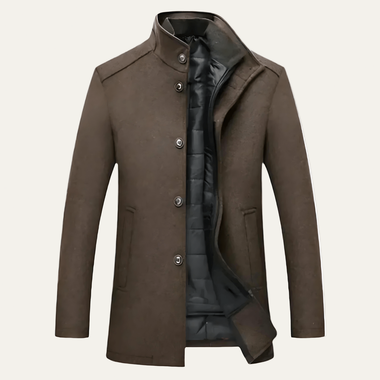 Men’s Tailored Wool Overcoat with Quilted Insert