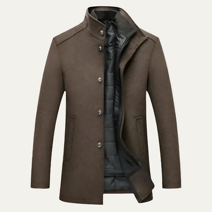 Men’s Tailored Wool Overcoat with Quilted Insert