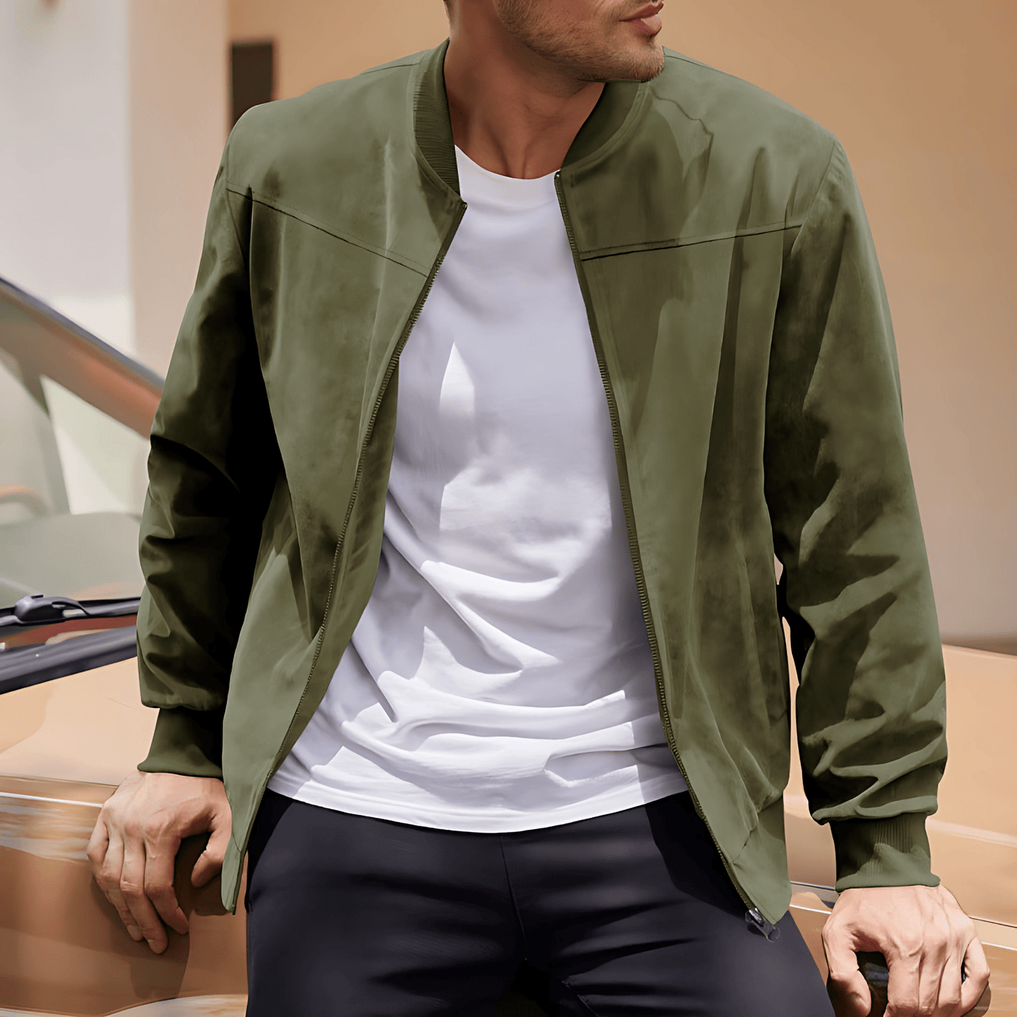 Cevori Suede Relaxed Fit Bomber Jacket