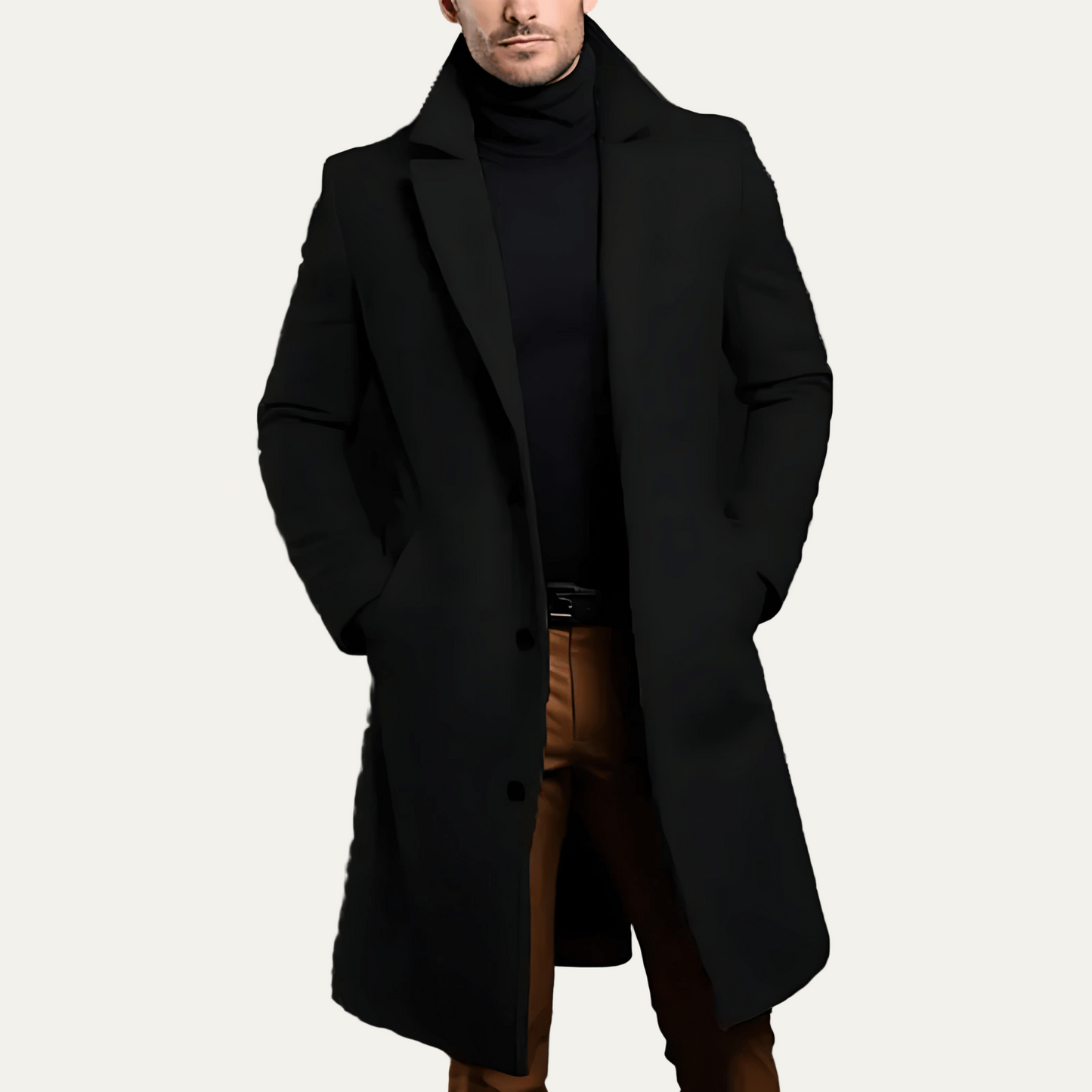 Men’s Long Tailored Overcoat with Wide Lapels