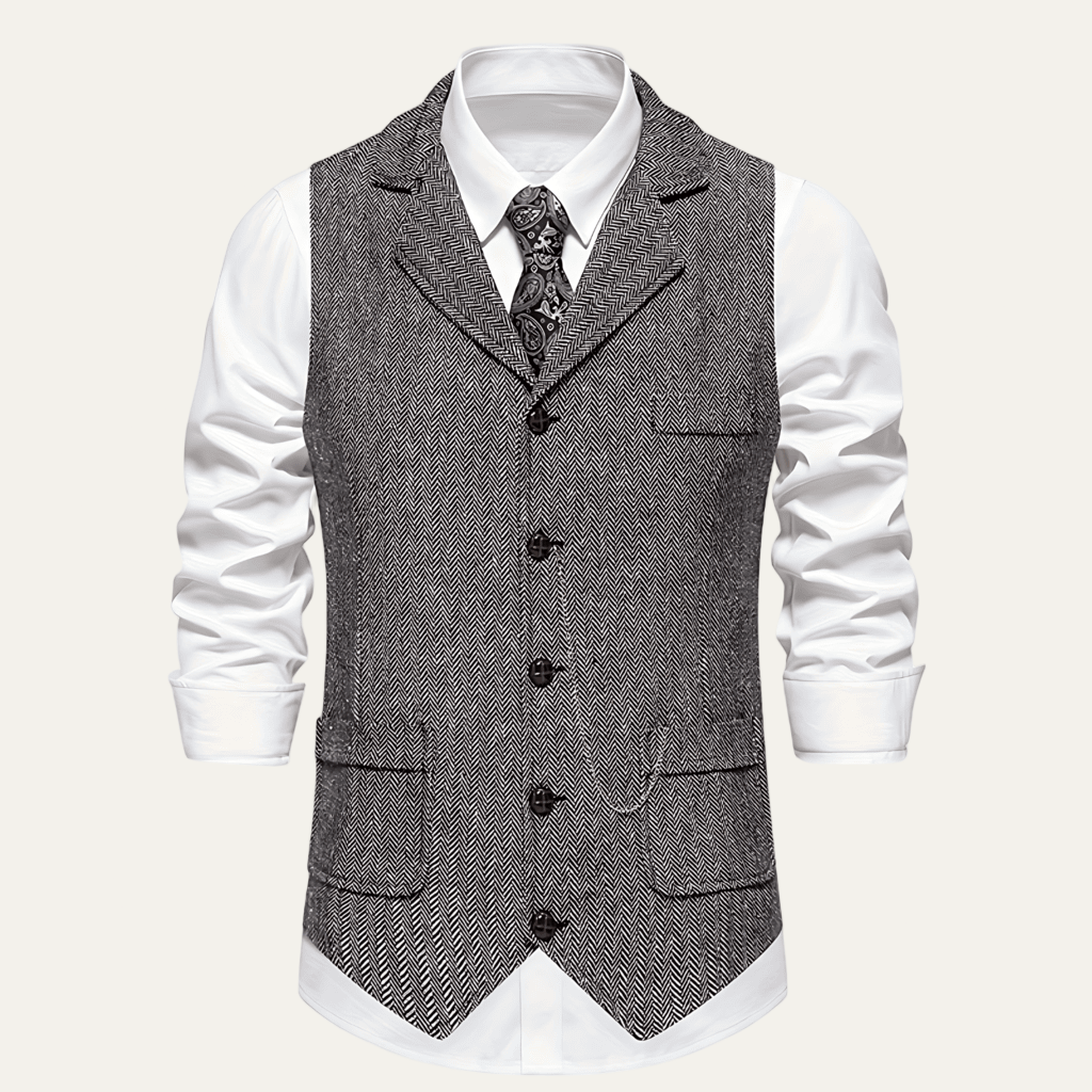 Men’s Herringbone Notch Lapel Formal Vest