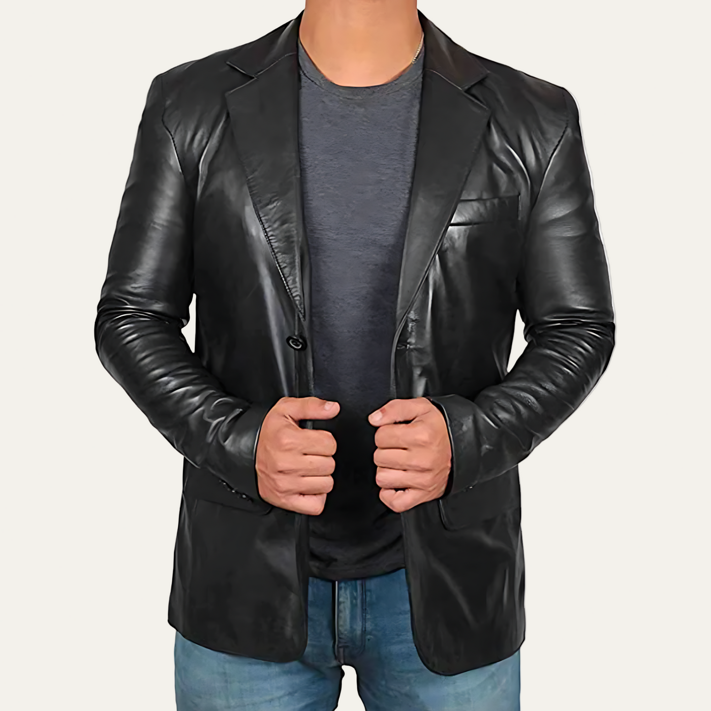 Men’s Smooth Leather Casual Blazer