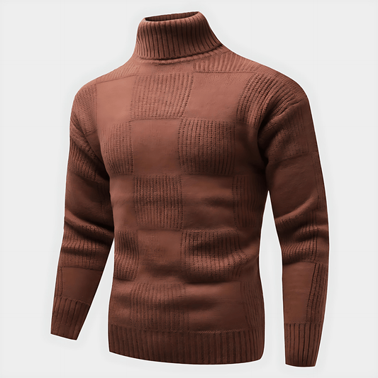 Cevori Turtleneck Wool Check Ribbed Style Sweater