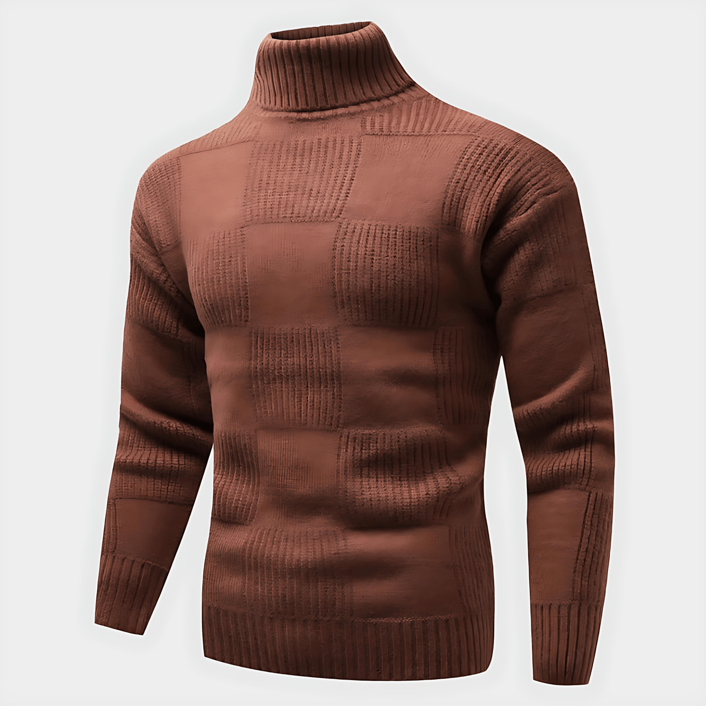 Men’s Checkerboard Textured Knit Turtleneck Sweater