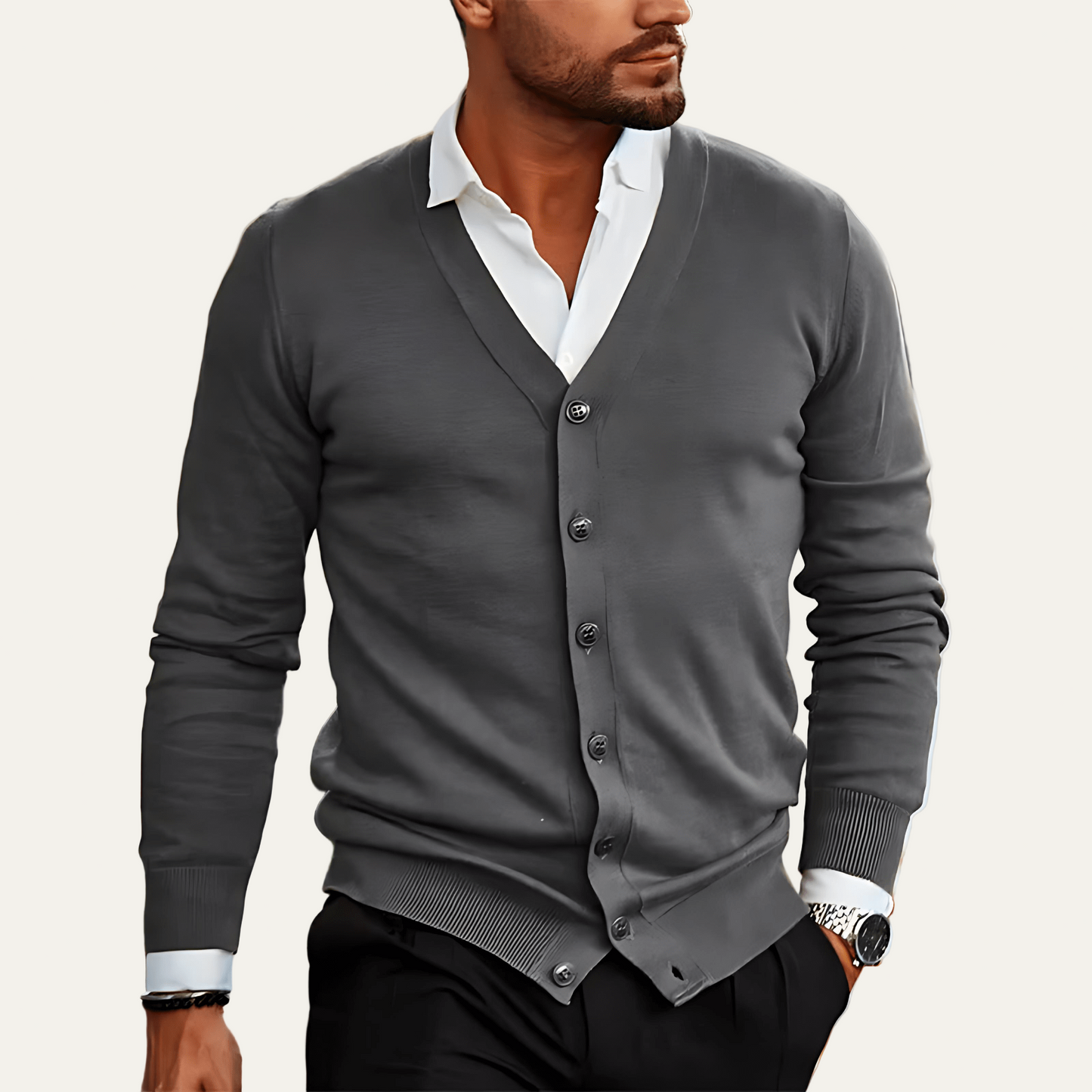 Men’s Classic V Neck Button Front Knit Cardigan