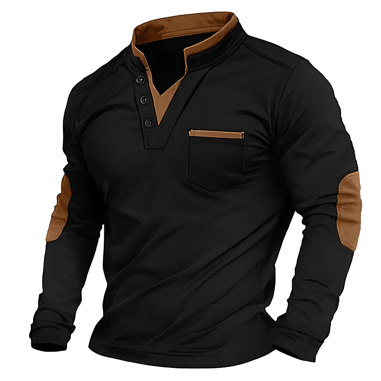 Men’s Stand Collar V Neck Shirt With Pocket