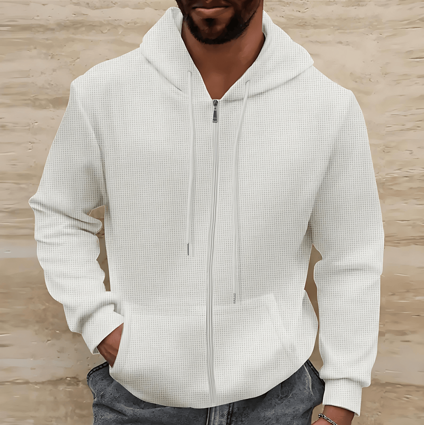 Cevori Waffle Texture Casual Hooded Jacket