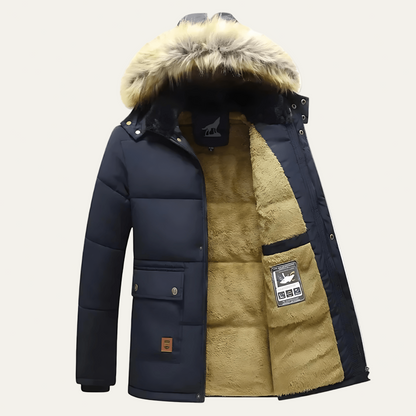 Men’s Heavy Quilted Fur Hood Winter Parka