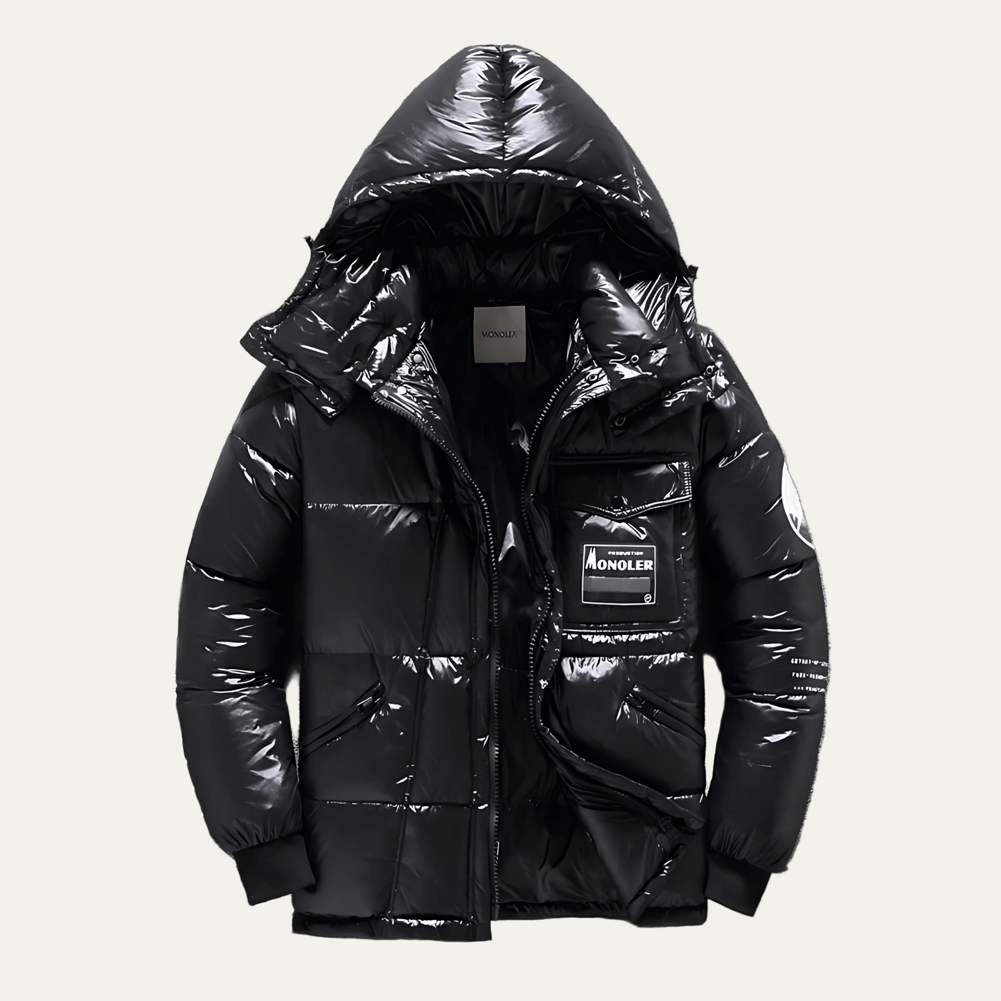 Men’s Glossy Hooded Puffer Jacket with Multi Pockets