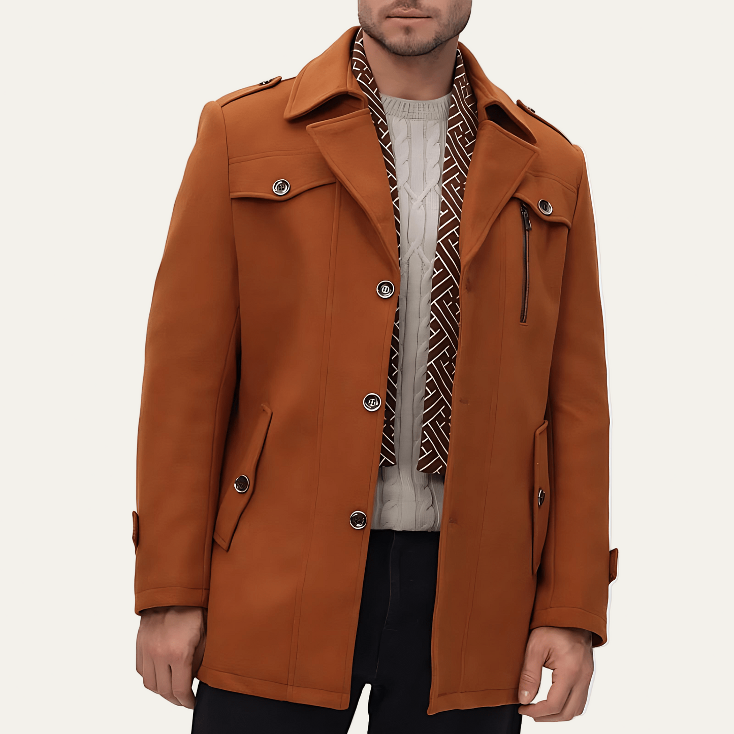 Men’s Single Breasted Field Coat with Utility Pockets