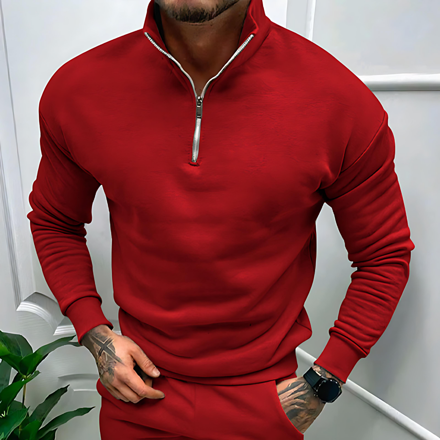 Cevori Zip-Up Sweatshirt with Stand-Up Collar