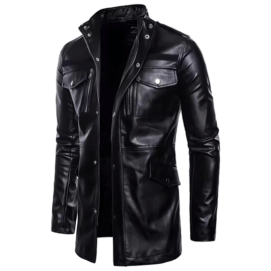 Cevori Zip Front Tailored Fit Leather Jacket