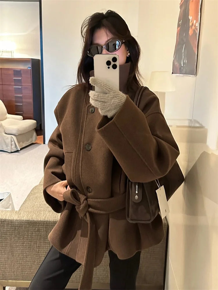 Warm Ladies Wool Blend Knee Length Coat