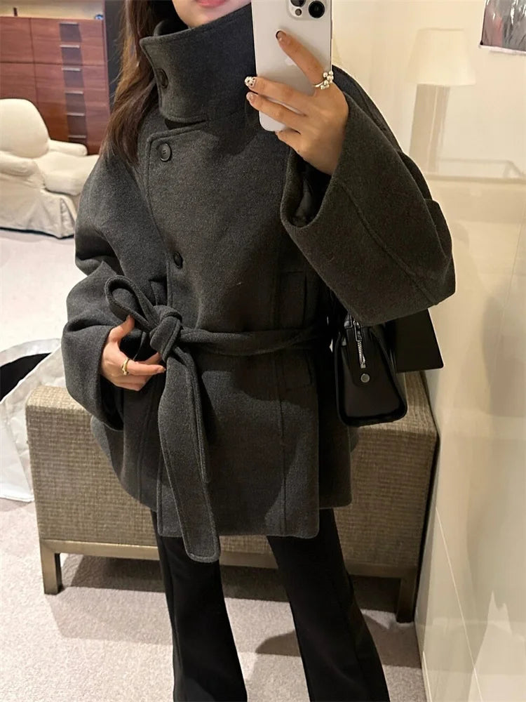 Warm Ladies Wool Blend Knee Length Coat - BritishElegance