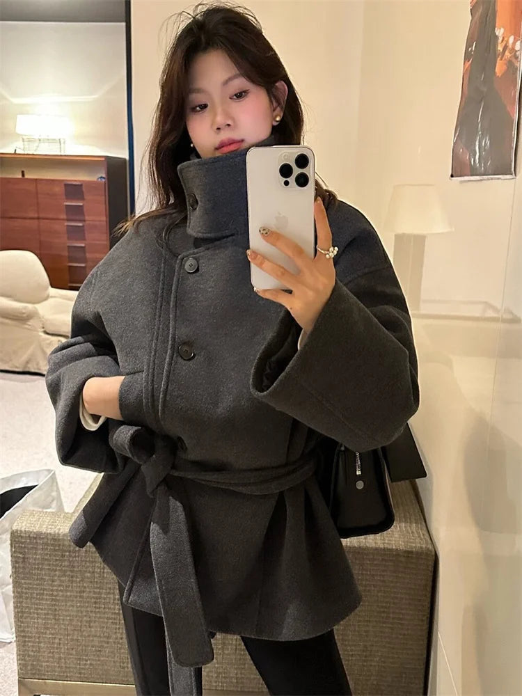Warm Ladies Wool Blend Knee Length Coat