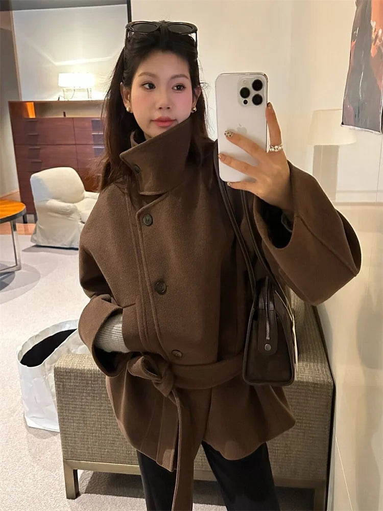 Warm Ladies Wool Blend Knee Length Coat