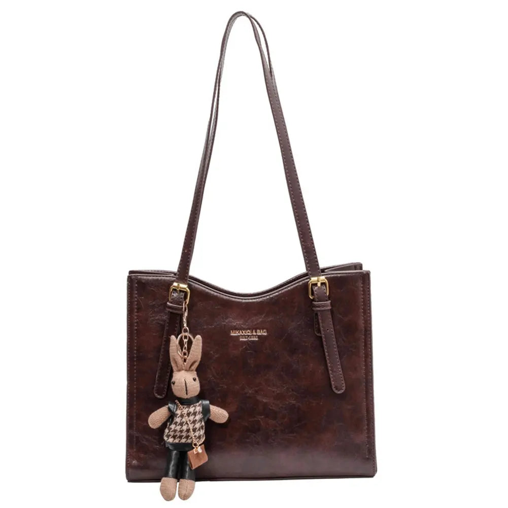 CharmBun | Playful Spacious PU Leather Tote Bag with Rabbit Pendant