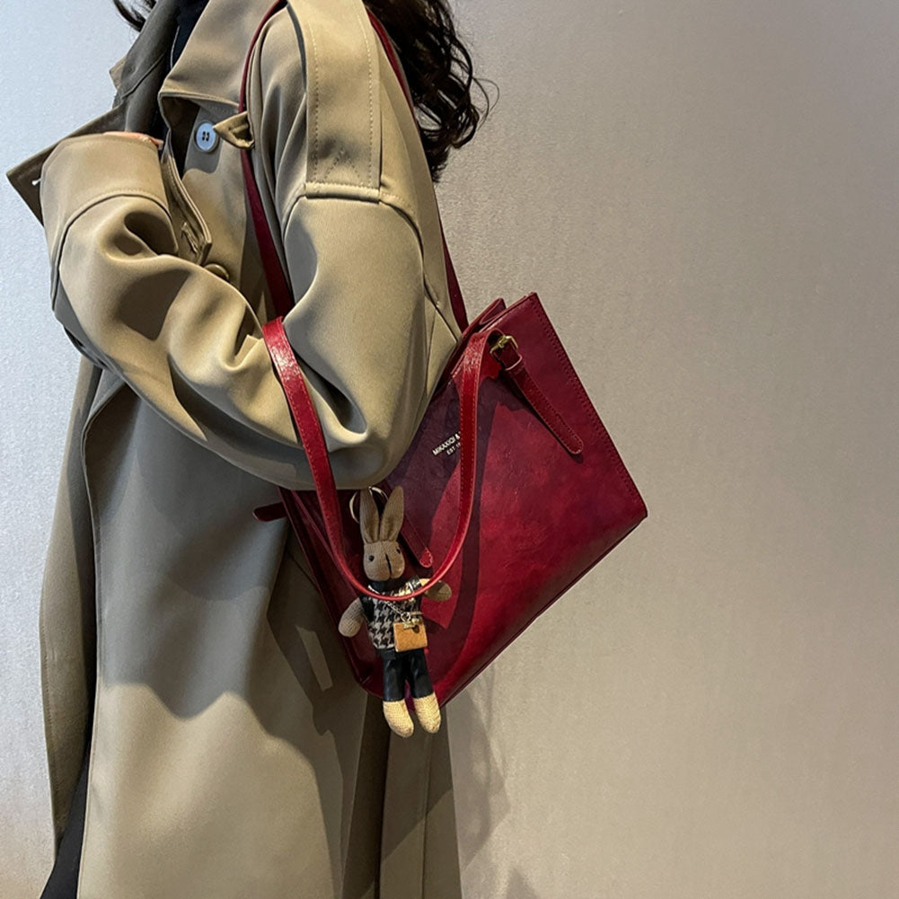 CharmBun | Playful Spacious PU Leather Tote Bag with Rabbit Pendant