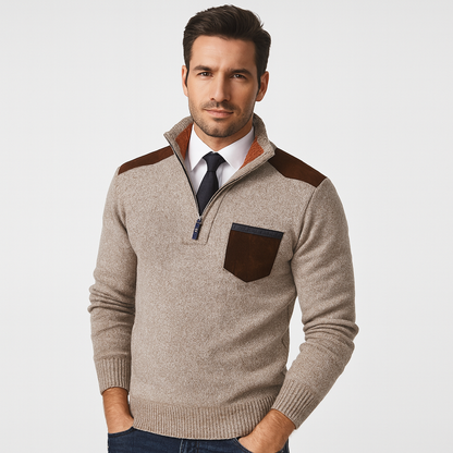 Men’s Contrast Patch Utility Quarter Zip Sweater