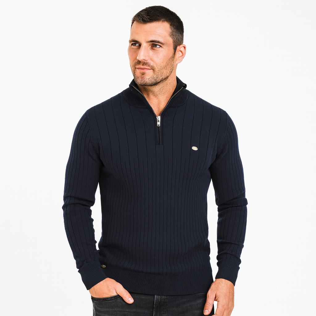 Men’s Ribbed Stand Collar Zip Sweater