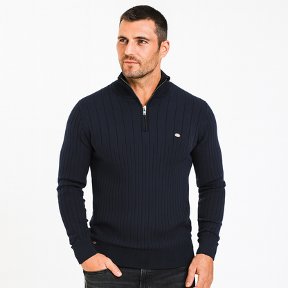 Men’s Ribbed Stand Collar Zip Sweater