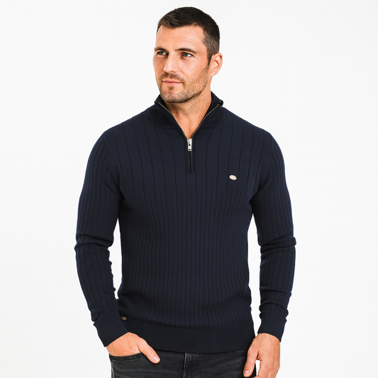 Men’s Ribbed Stand Collar Zip Sweater