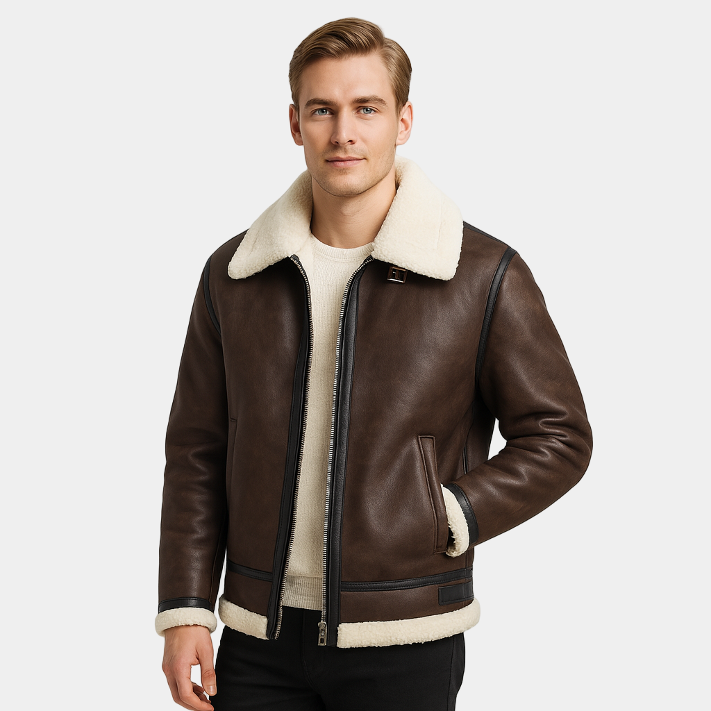 Men's Synthetic Shearling Pilot Jacket - Warm Winter Coat