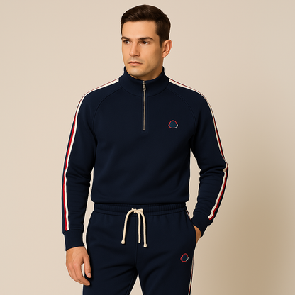 Classic Navy Blue Stripe Jogger Suit - BritishElegance