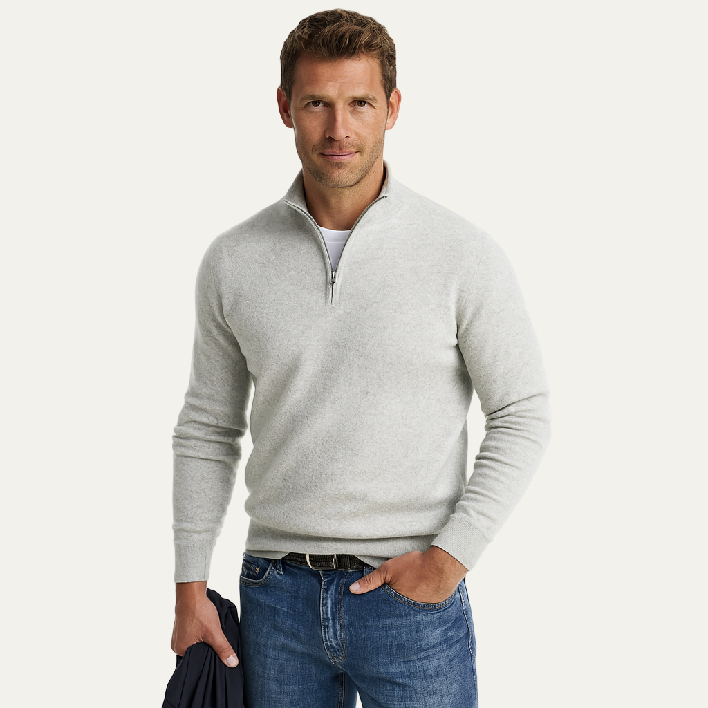 Men’s Fine Knit Quarter Zip Mock Neck Sweater