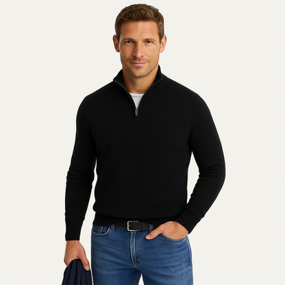 Men’s Fine Knit Quarter Zip Mock Neck Sweater