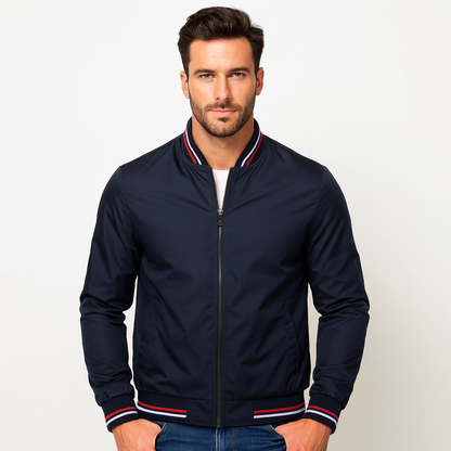 Men’s Striped Ribbed Collar Bomber Jacket