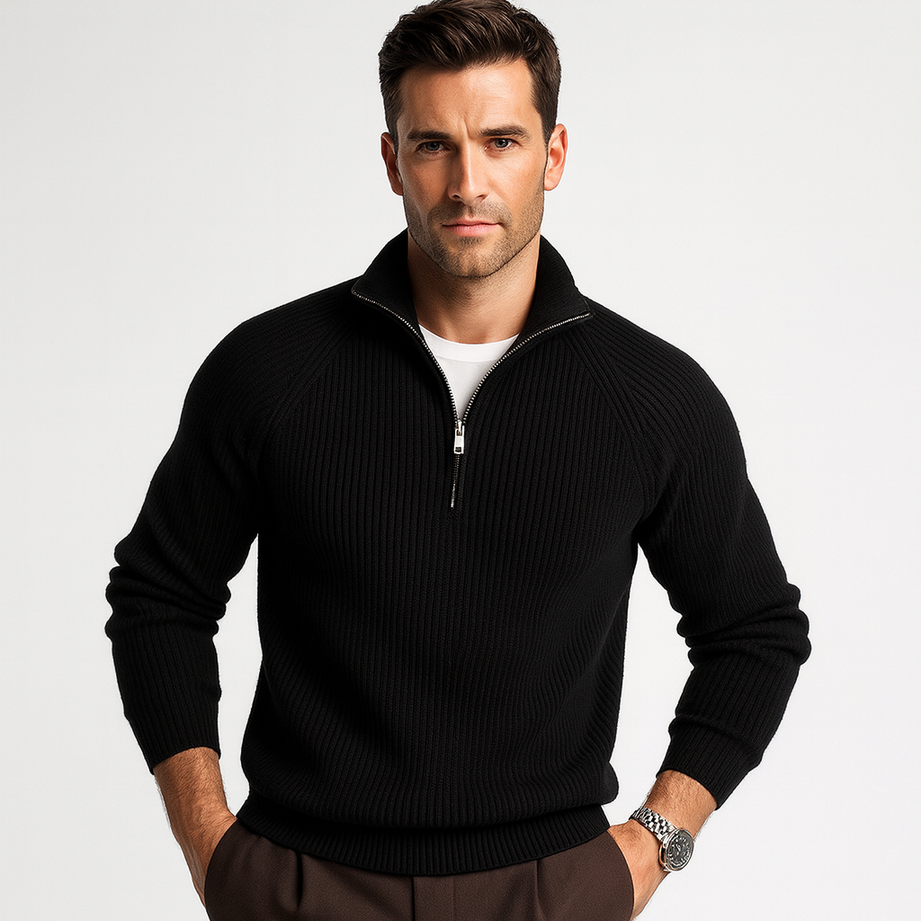 Men’s Quarter Zip Pullover with Vertical Ribbing