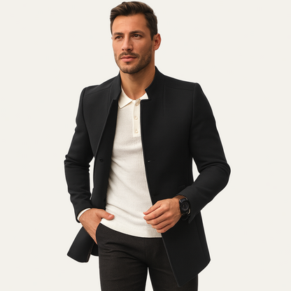 Men’s Minimalist Stand Collar Mid Length Peacoat